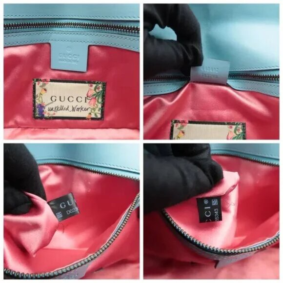 100% Authentic GUCCI GG Marmont Flap Blue Unskilled Worker Leather Shoulder Bag - Picture 11 of 12